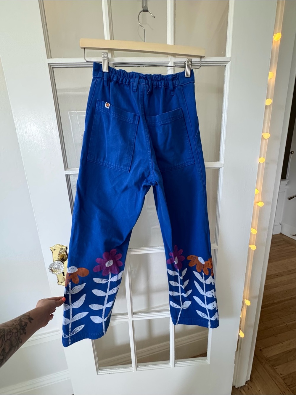 Big Bud Press Royal Blue Painted Flower Wide Leg Pants - Picture 5 of 10